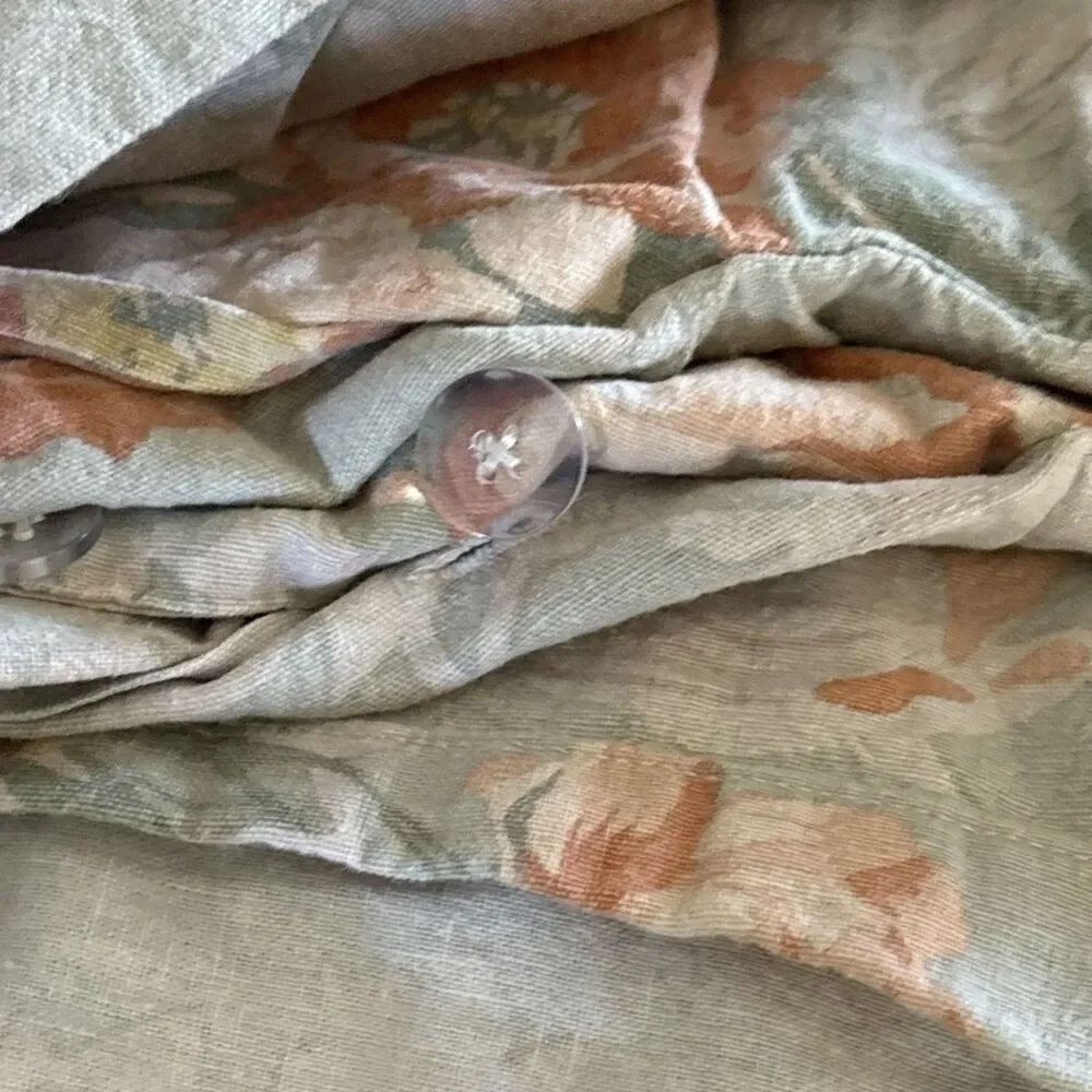 2 Pottery Barn Elora Floral Print Pillow Shams Cover Queen Duvet Set Linen Blend